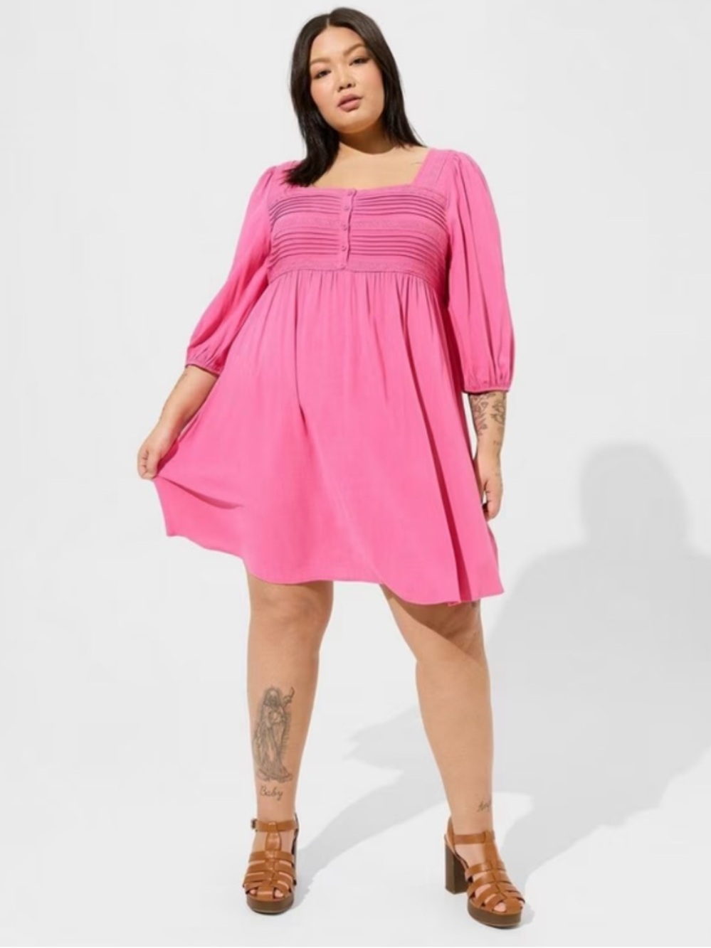 Torrid Women's Mini Rayon Slub Pintuck Neck Skater Dress Size 1 1X Plus Size